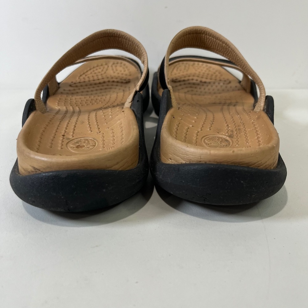 Crocs Cleo Sandals Women Size 6 Black Tan Double Strap Comfort Slides Casual - Picture 4 of 6